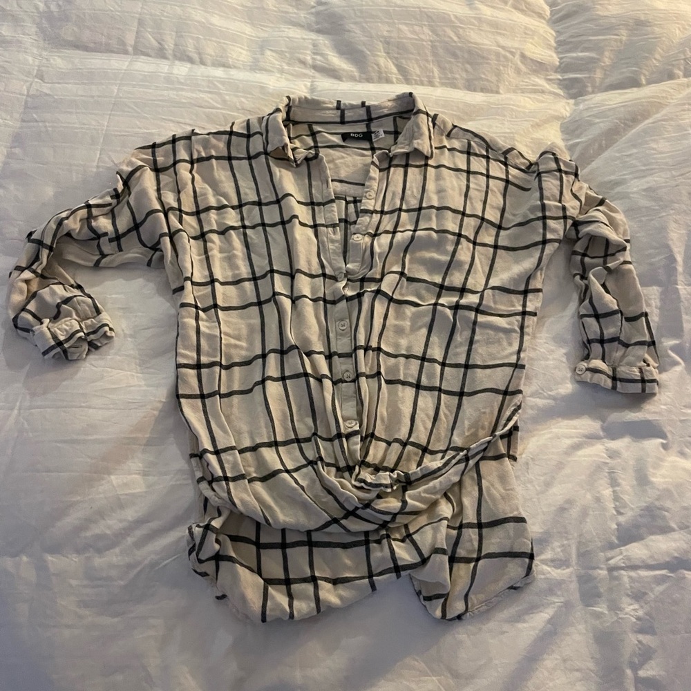 BDG Cream and Black Checkered Shirt